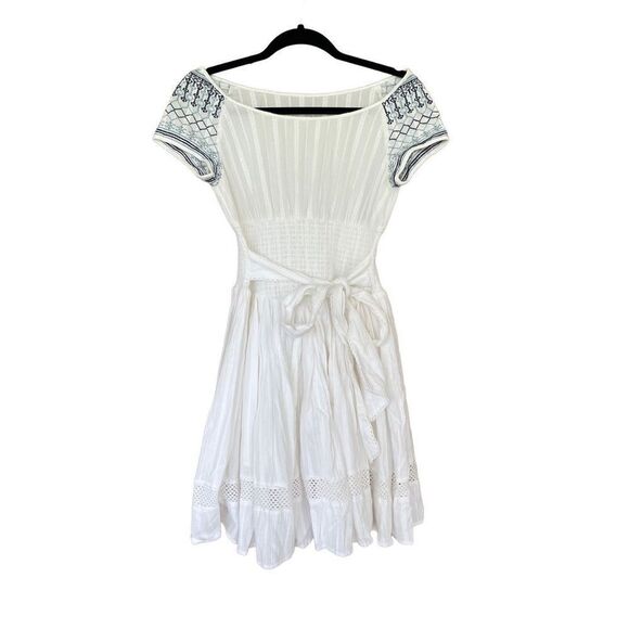Artka Women's White Tie Waist Short Sleeve Summer Mini Dress Size S - Picture 4 of 8